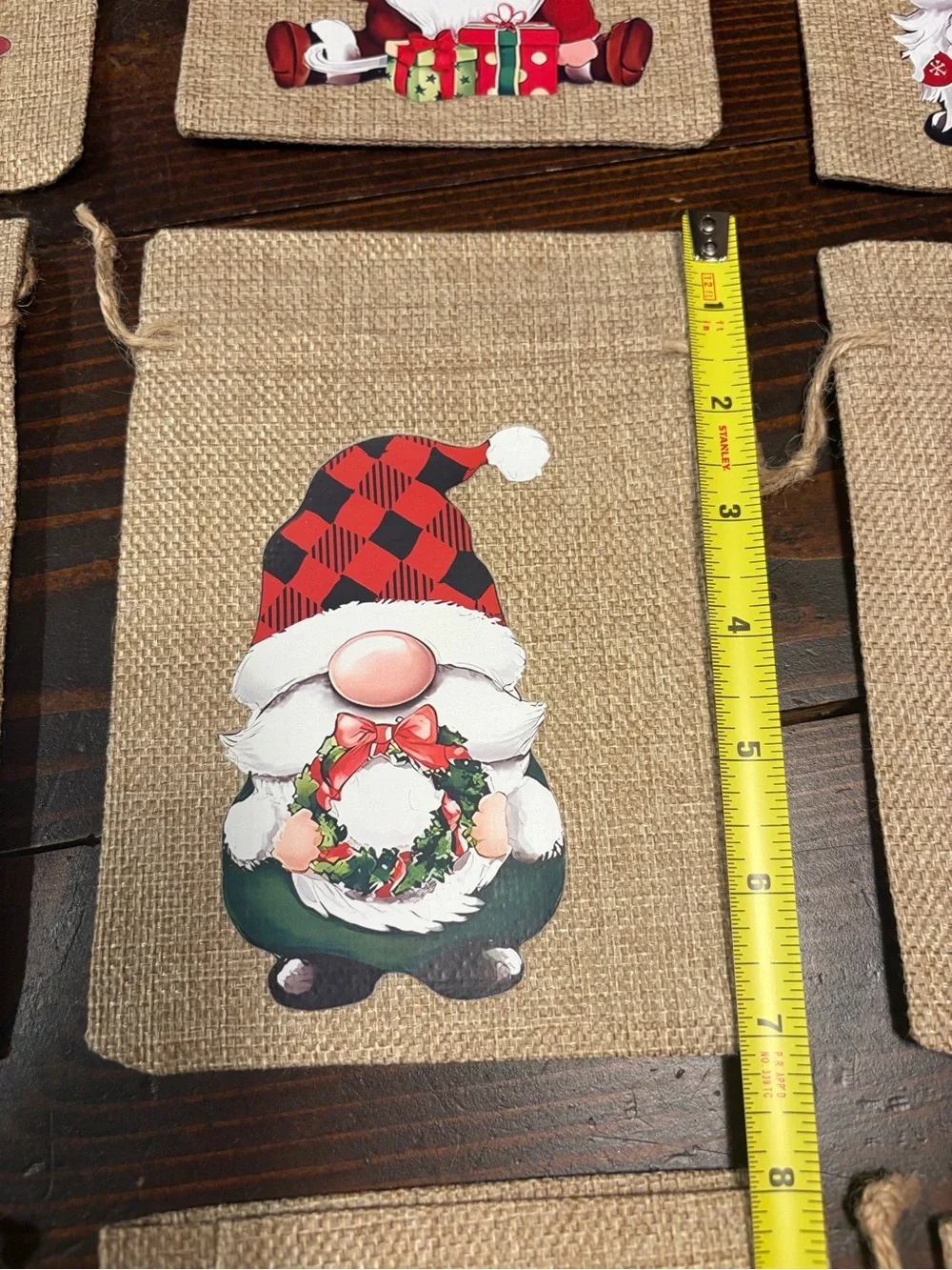 Festive Gnome Burlap Gift Bags – Assorted Holiday Colors